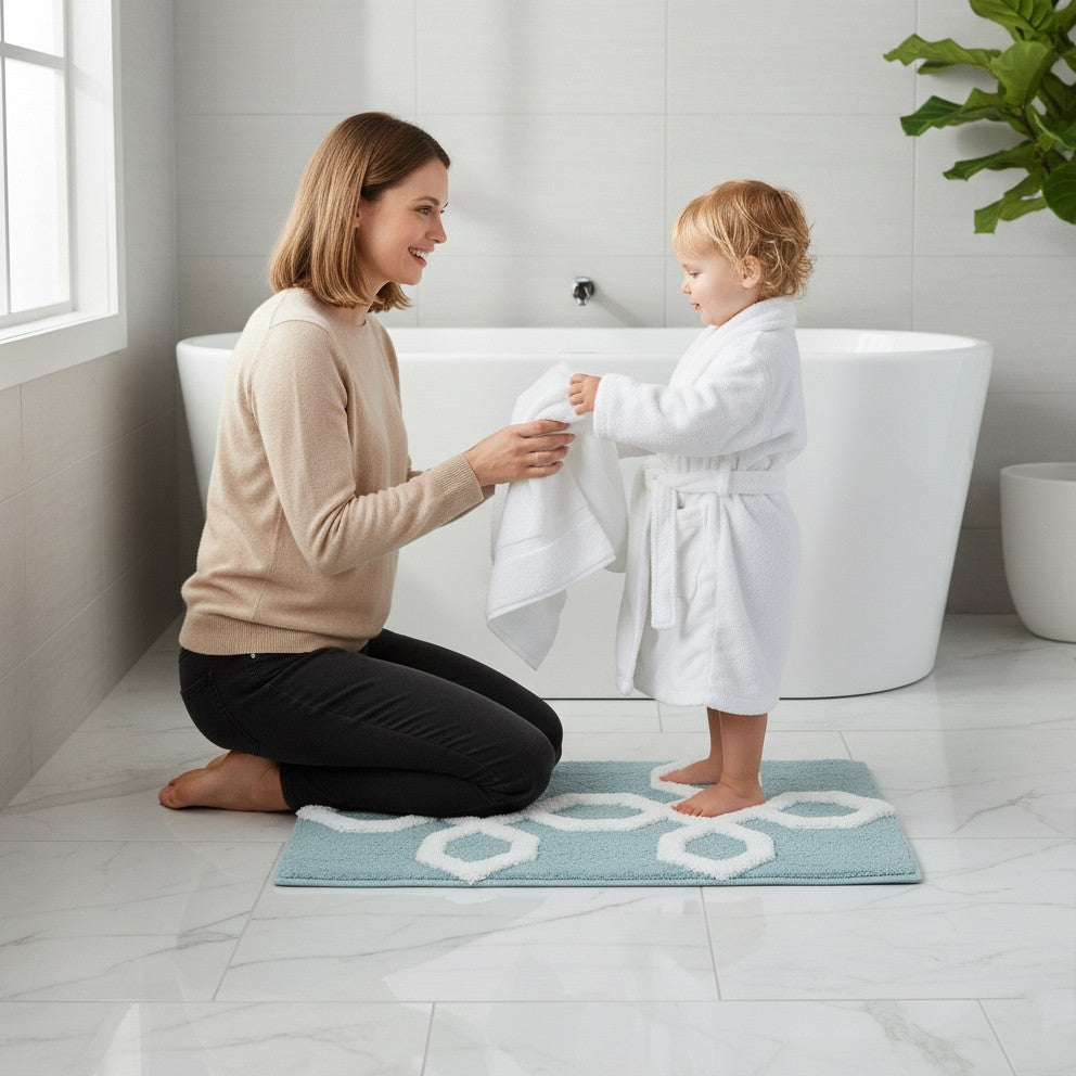Hexora Cotton Bath Mat with Anti-Slip - 40x60cm, Light Blue
