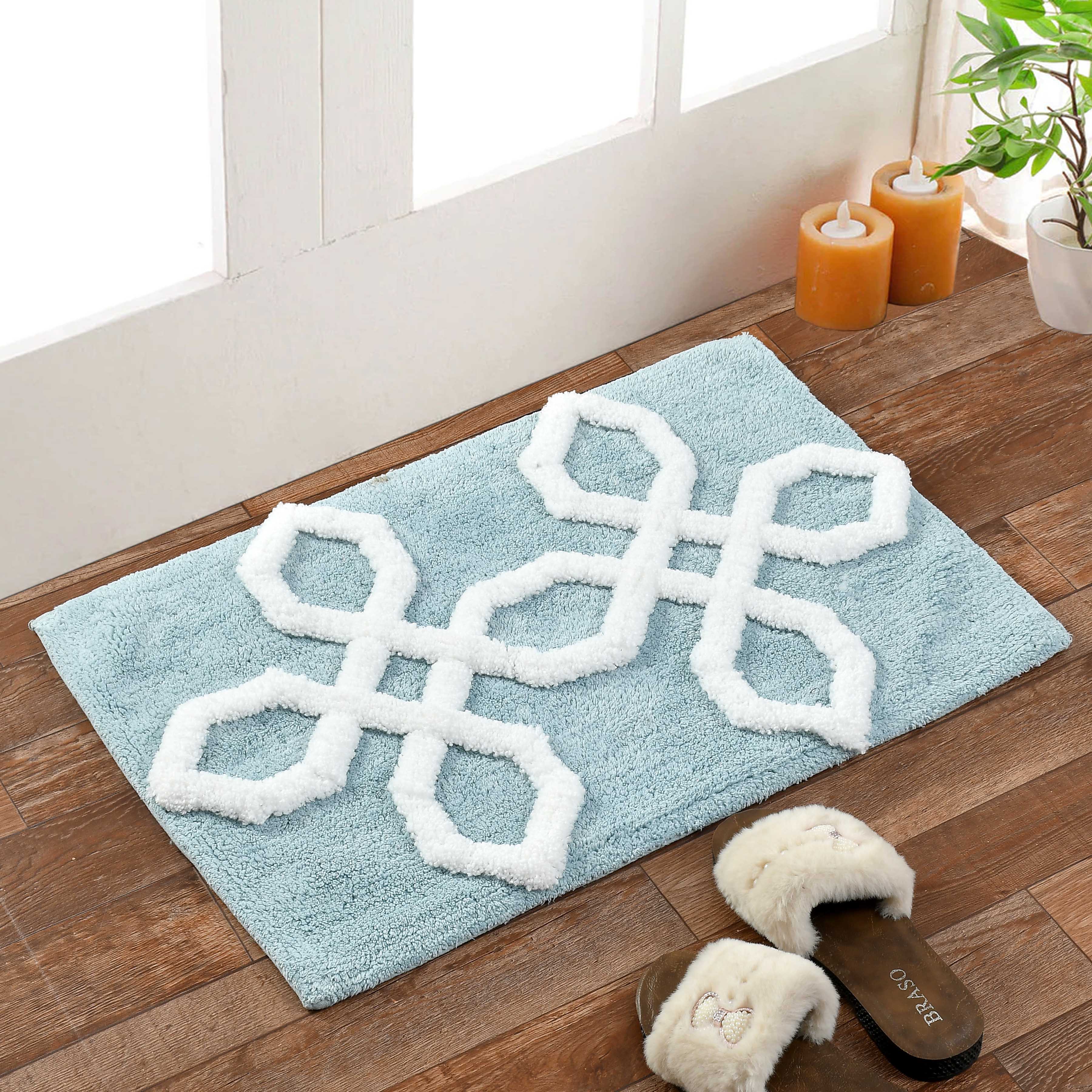 Hexora Cotton Bath Mat with Anti-Slip - 40x60cm, Light Blue
