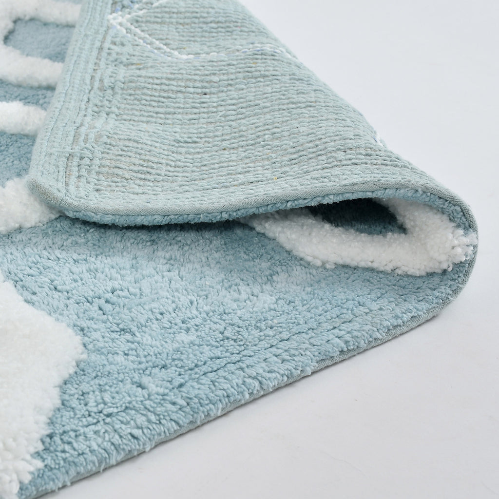 Hexora Cotton Bath Mat with Anti-Slip - 40x60cm, Light Blue