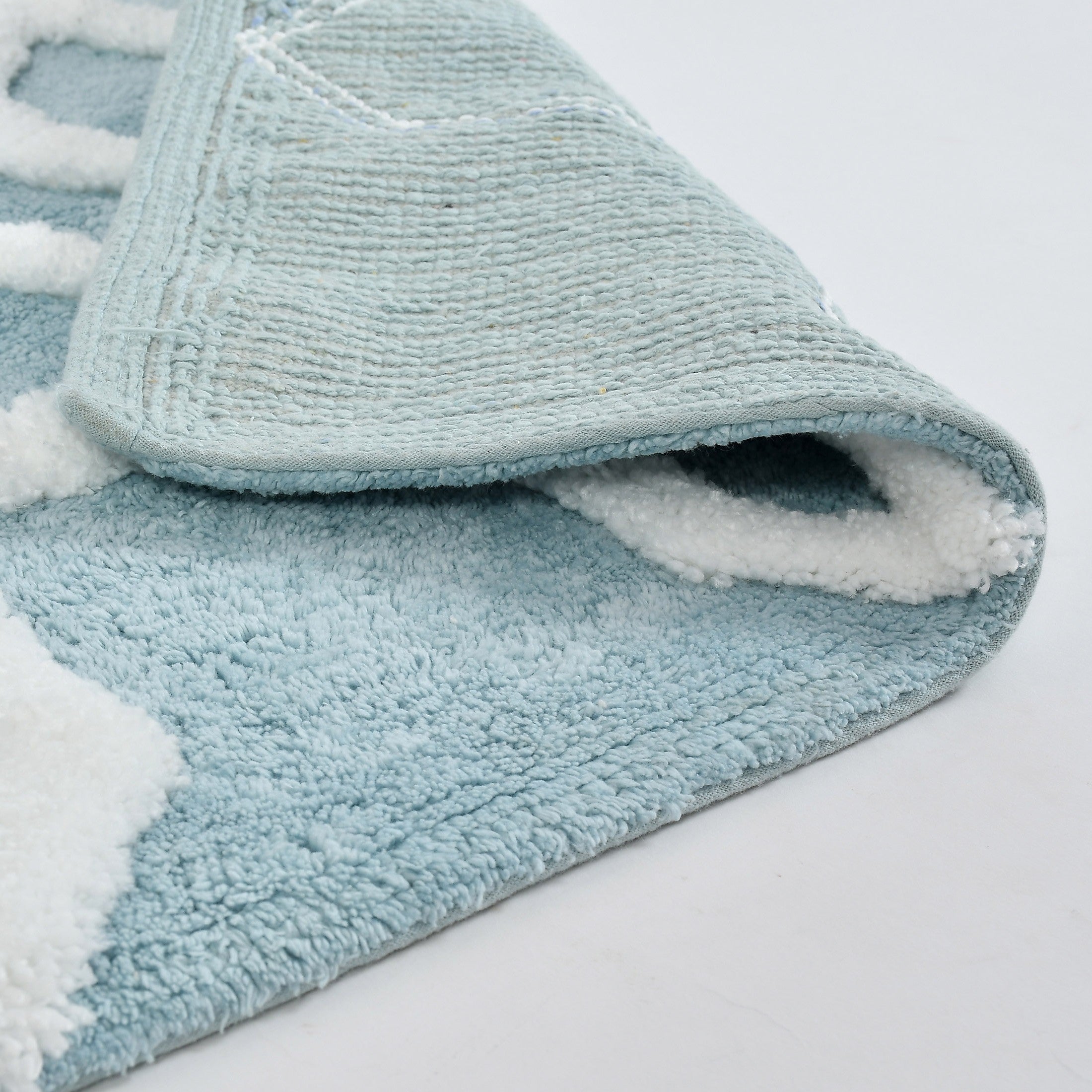 Hexora Cotton Bath Mat with Anti-Slip - 40x60cm, Light Blue