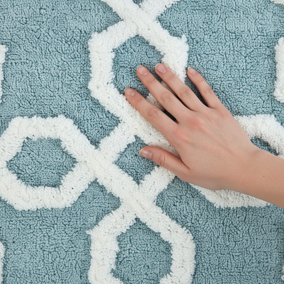 Hexora Cotton Bath Mat with Anti-Slip - 40x60cm, Light Blue