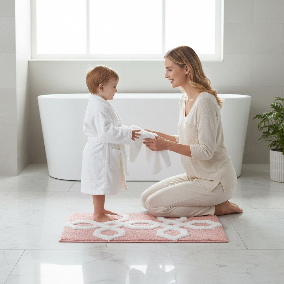 Hexora Cotton Bath Mat with Anti-Slip - 40x60cm, Pink