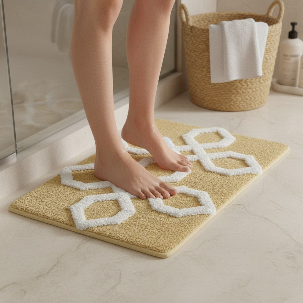 Hexora Cotton Bath Mat with Anti-Slip - 40x60cm, Beige