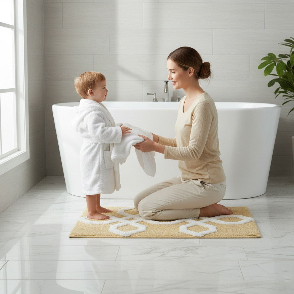 Hexora Cotton Bath Mat with Anti-Slip - 40x60cm, Beige