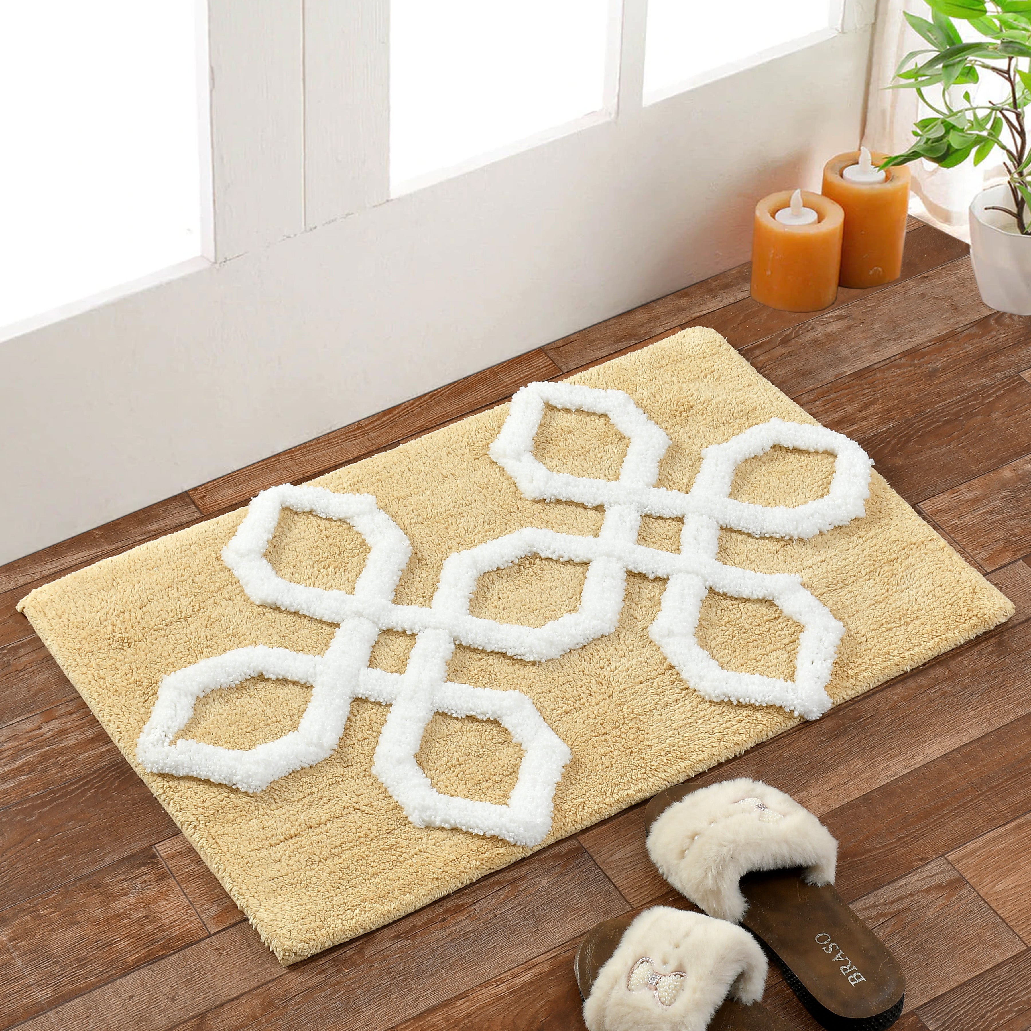 Hexora Cotton Bath Mat with Anti-Slip - 40x60cm, Beige