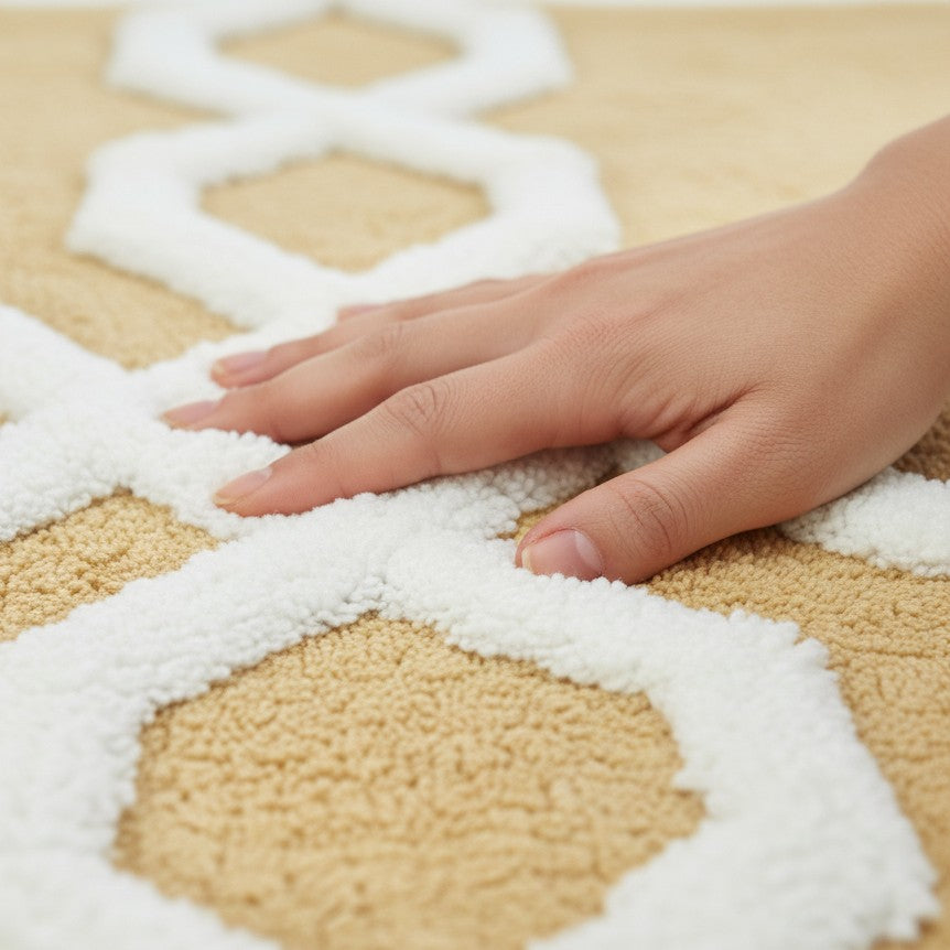 Hexora Cotton Bath Mat with Anti-Slip - 40x60cm, Beige