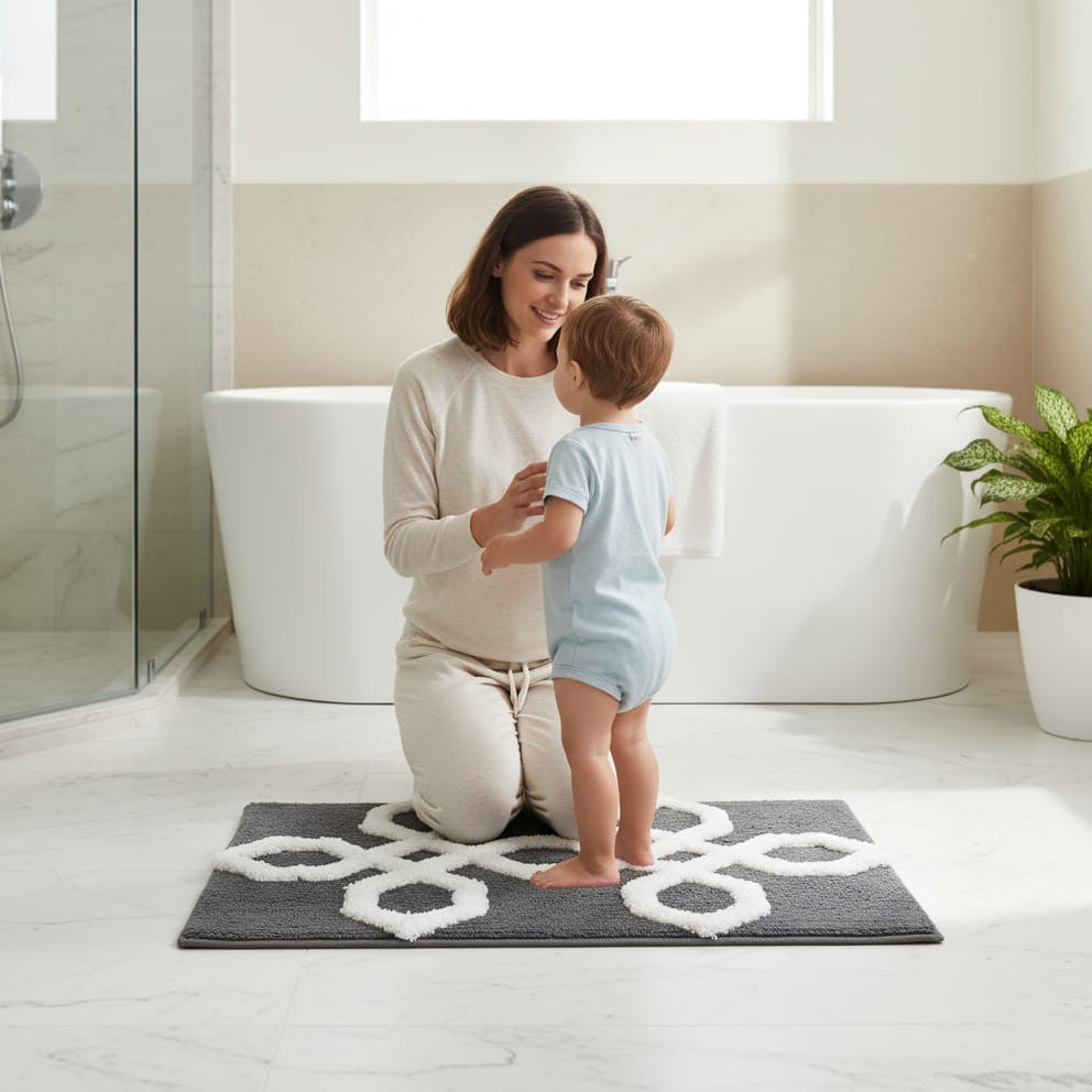 Hexora Cotton Bath Mat with Anti-Slip - 40x60cm, Grey