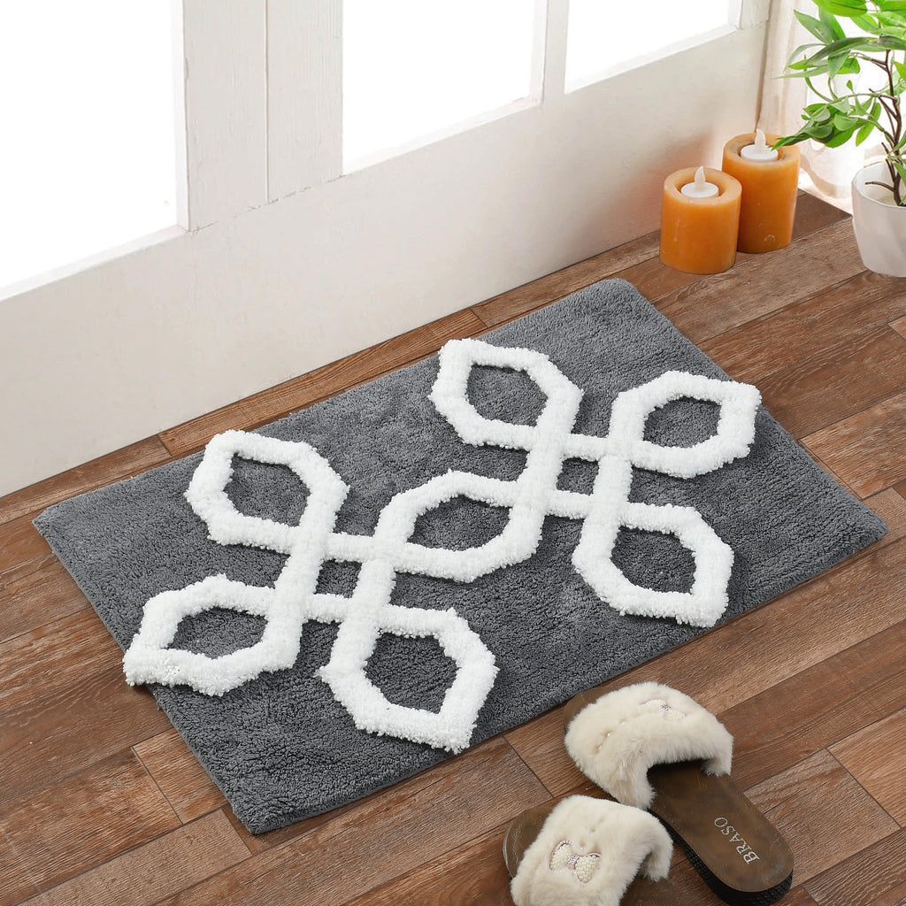 Hexora Cotton Bath Mat with Anti-Slip - 40x60cm, Grey