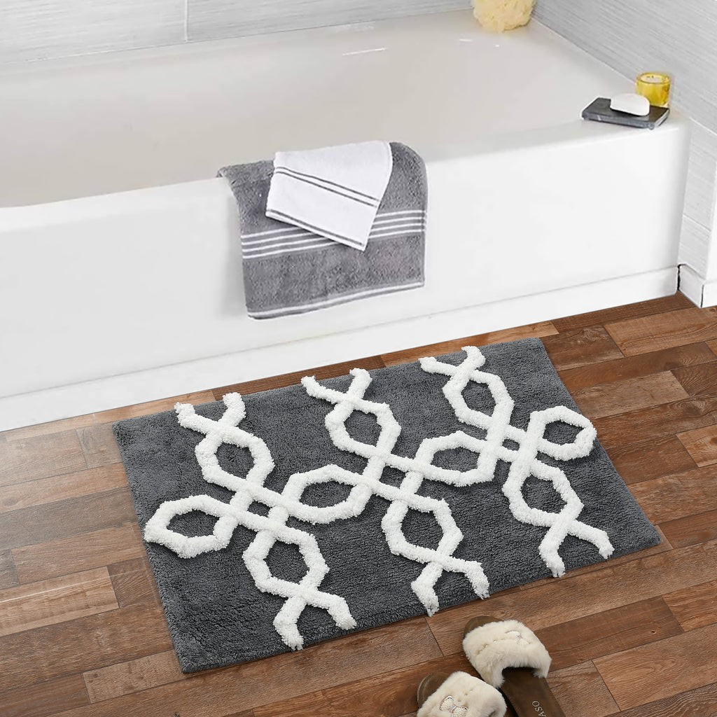 Hexora Cotton Bath Mat with Anti-Slip - 50x80cm, Grey