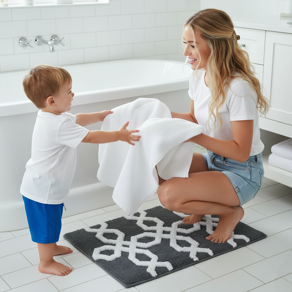 Hexora Cotton Bath Mat with Anti-Slip - 50x80cm, Grey