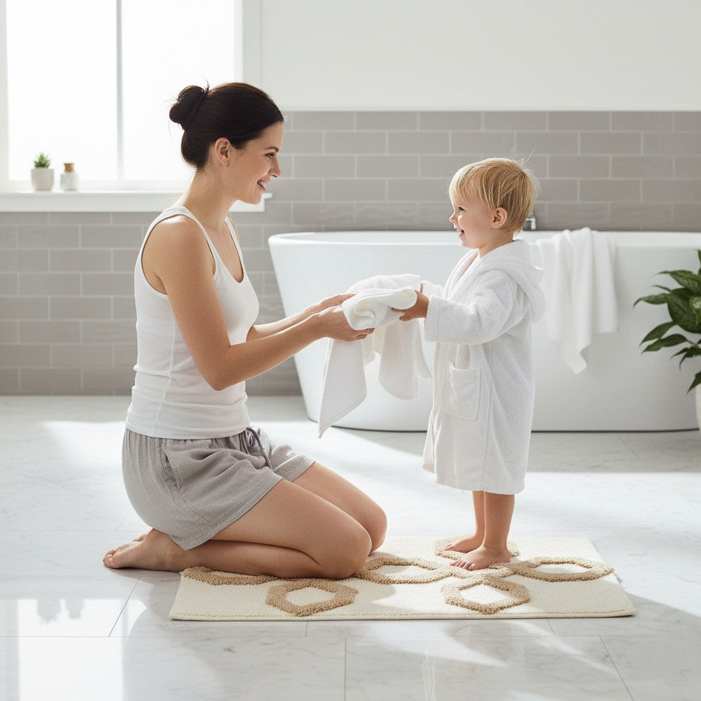 Hexora Cotton Bath Mat with Anti-Slip - 40x60cm, Ivory