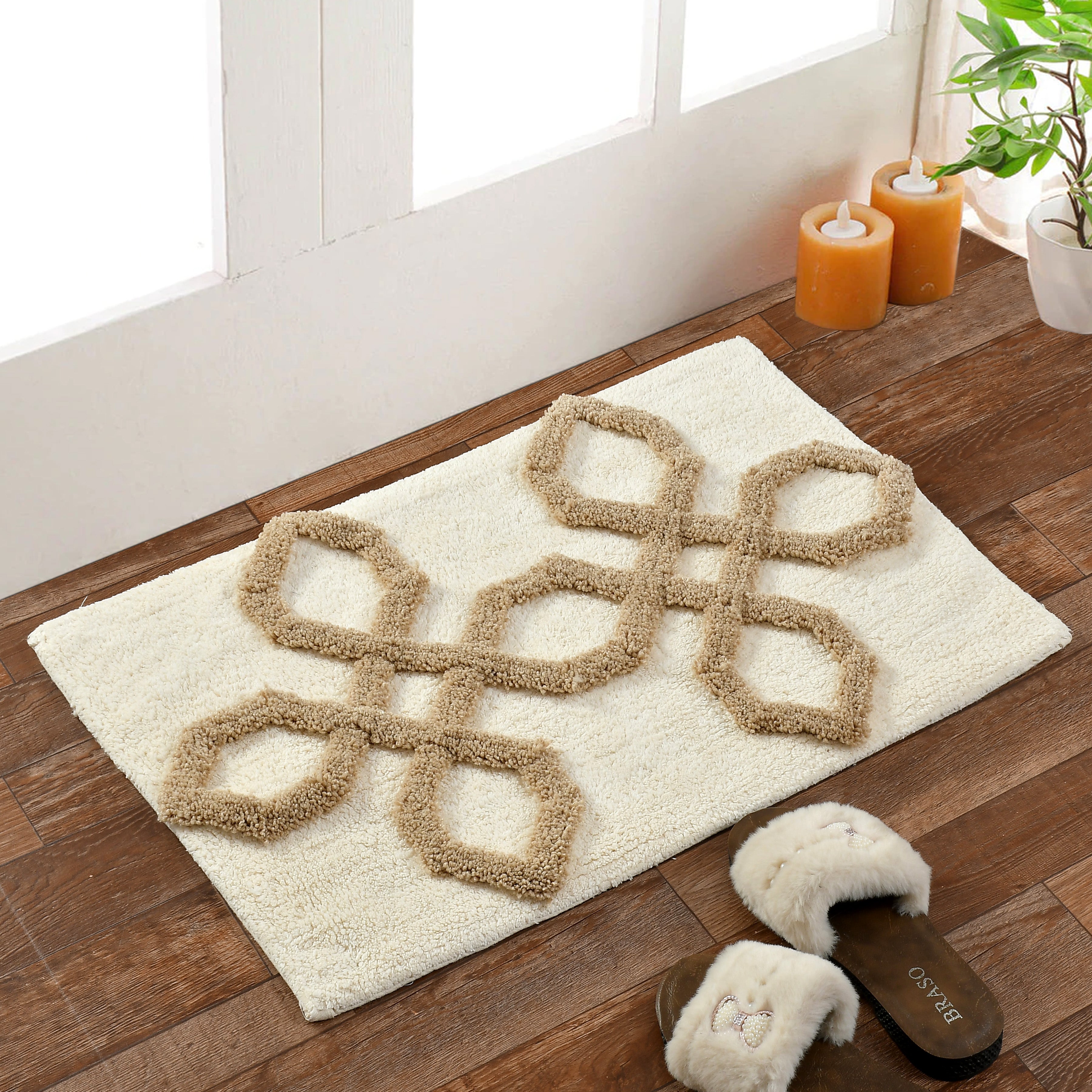 Hexora Cotton Bath Mat with Anti-Slip - 40x60cm, Ivory