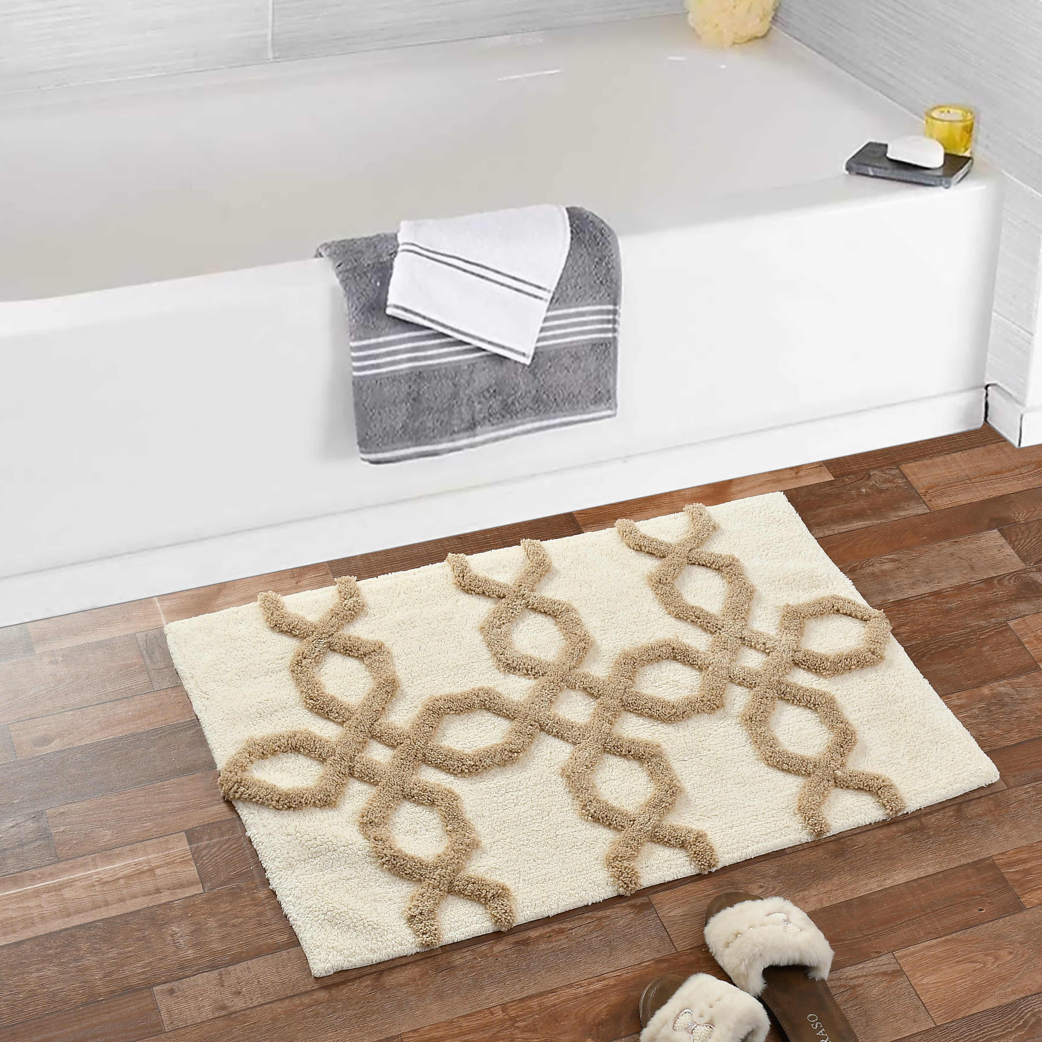 Hexora Cotton Bath Mat with Anti-Slip - 50x80cm, Ivory