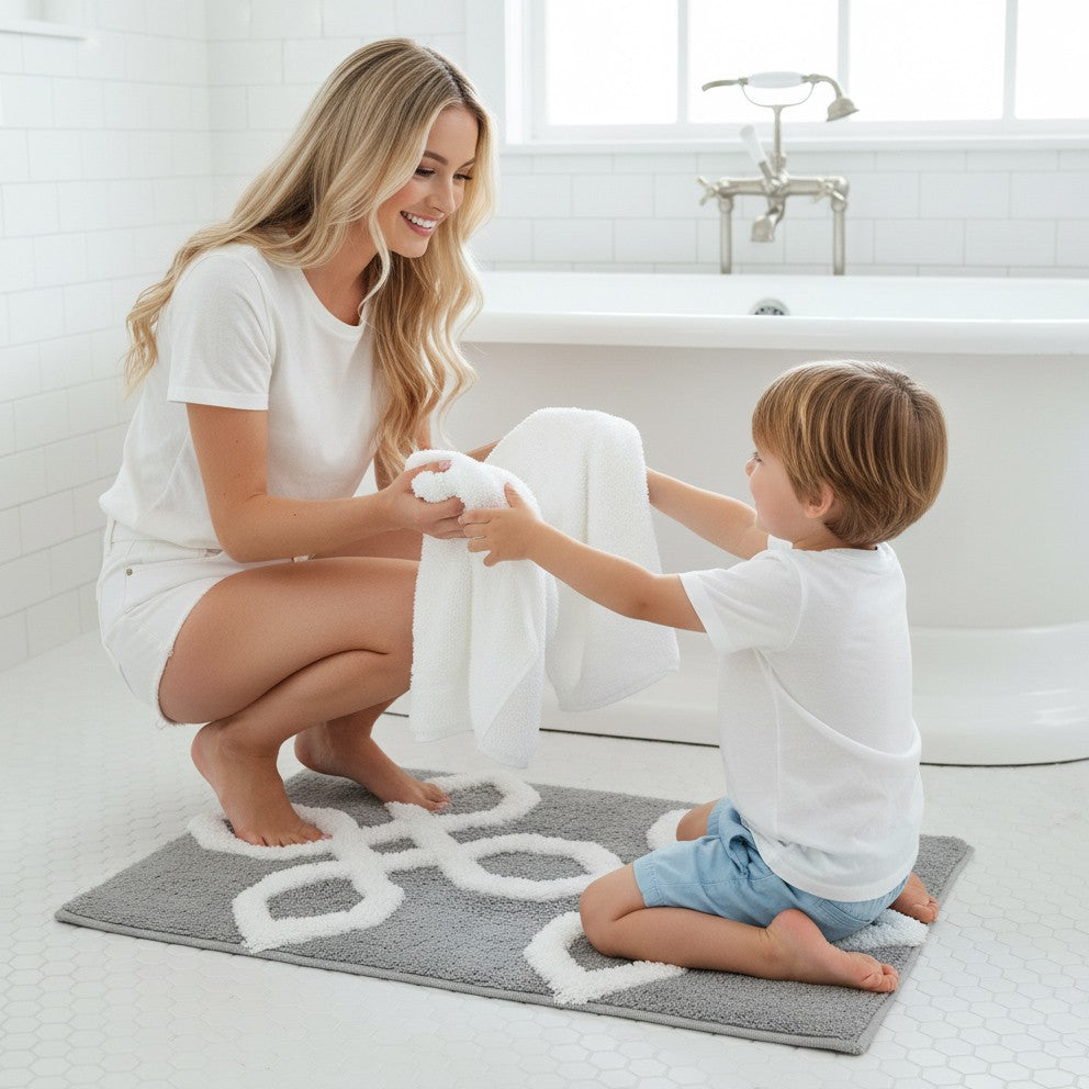 Hexora Cotton Bath Mat with Anti-Slip - 40x60cm, Light Grey