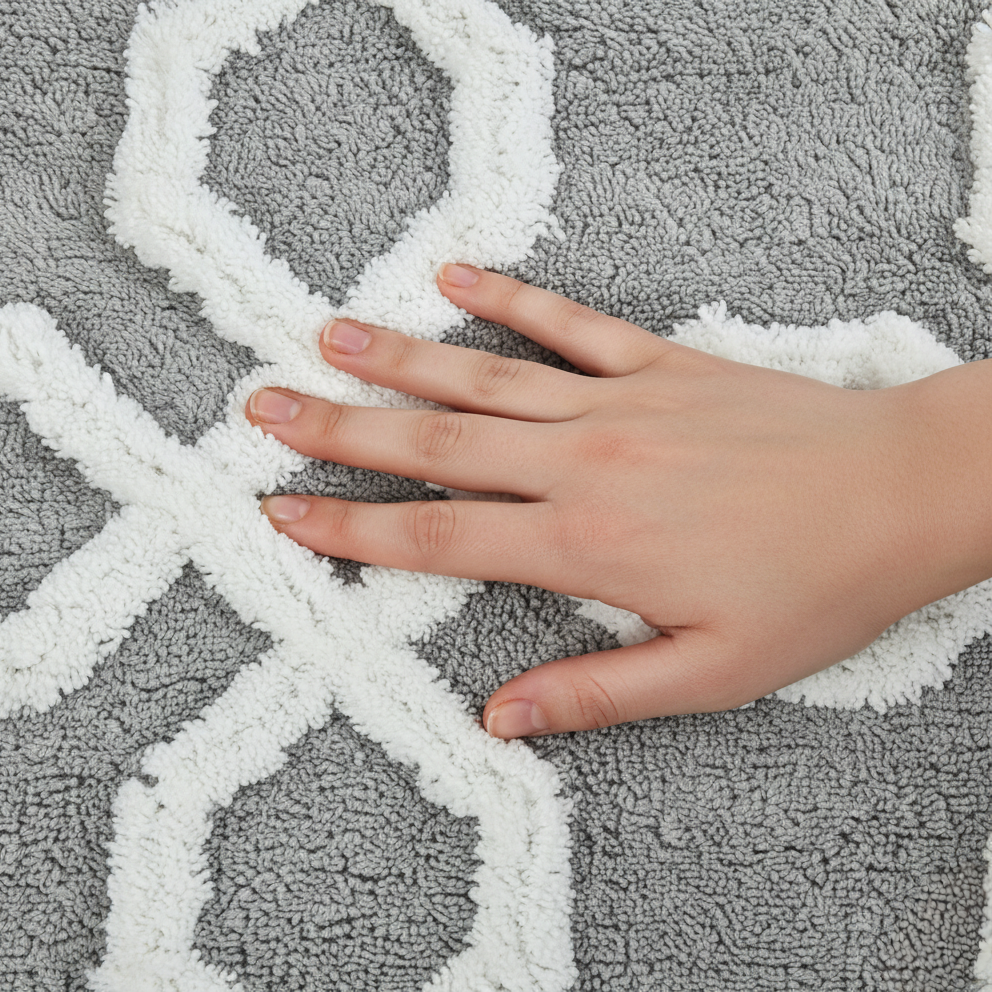 Hexora Cotton Bath Mat with Anti-Slip - 40x60cm, Light Grey