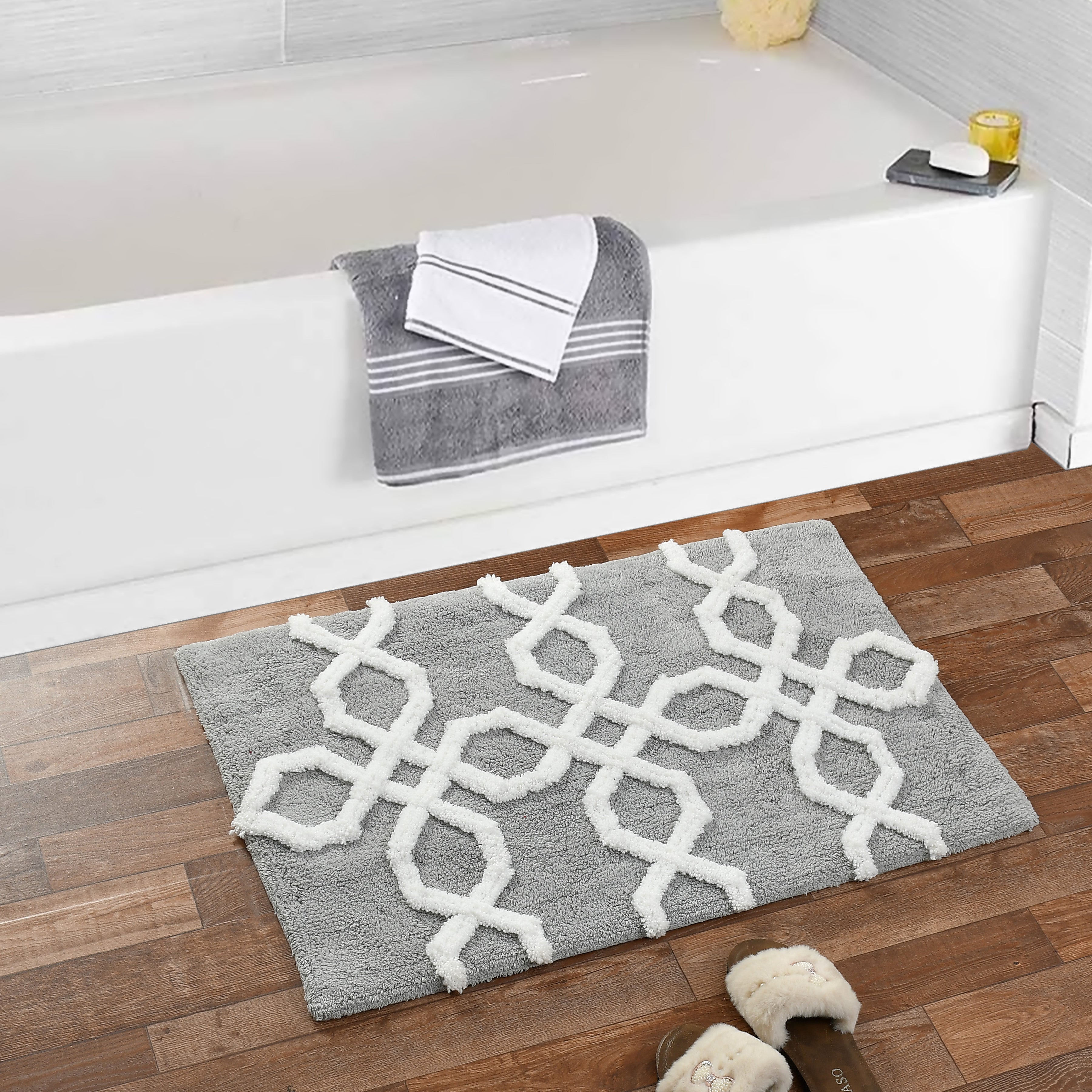 Hexora Cotton Bath Mat with Anti-Slip - 50x80cm, Light Grey