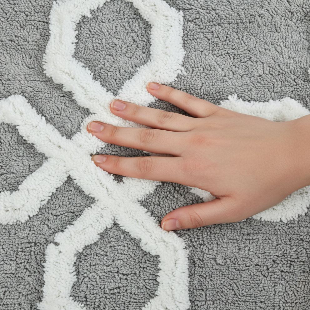 Hexora Cotton Bath Mat with Anti-Slip - 50x80cm, Light Grey