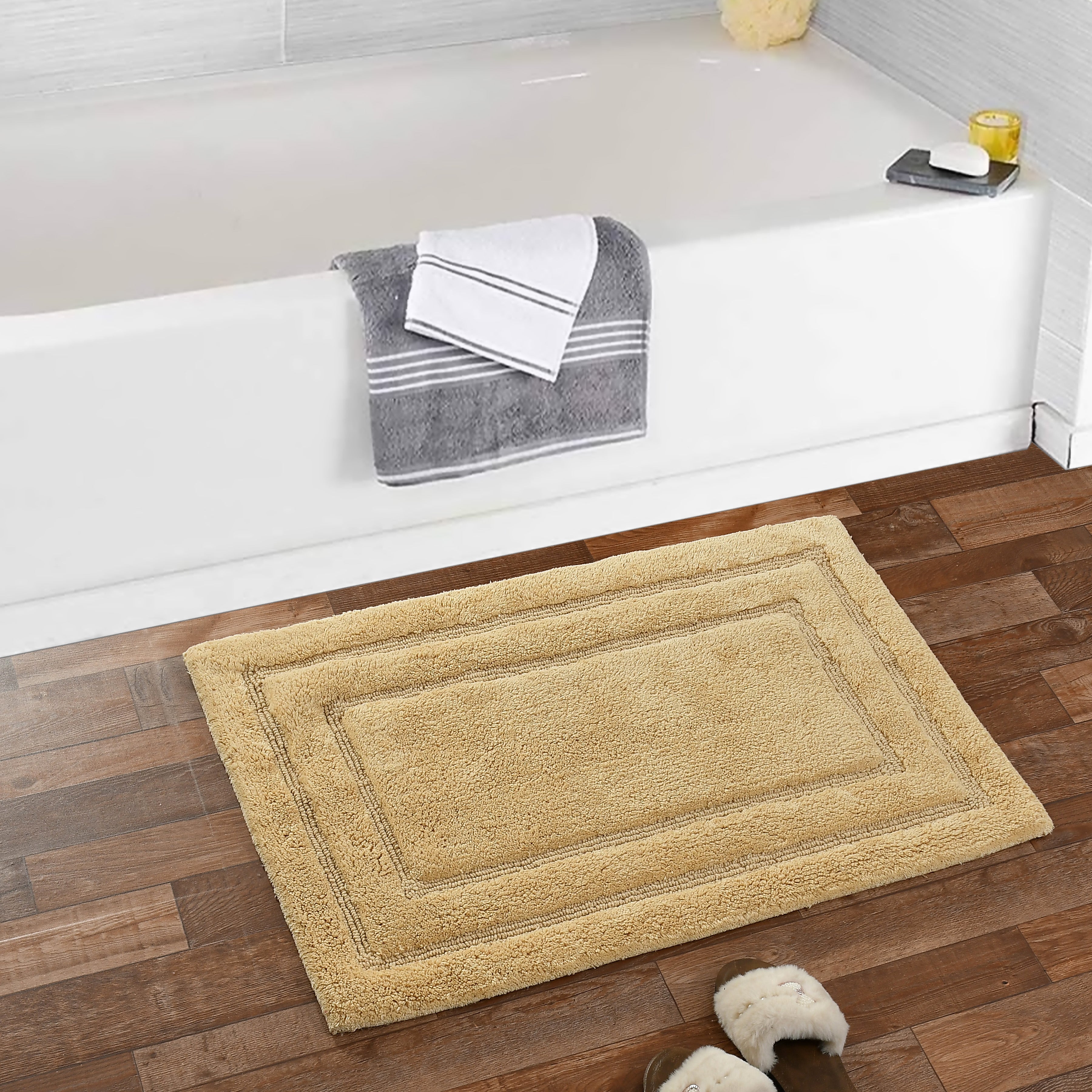 Classic Cotton Bath Mat with Anti-Slip - 40x60cm, Beige