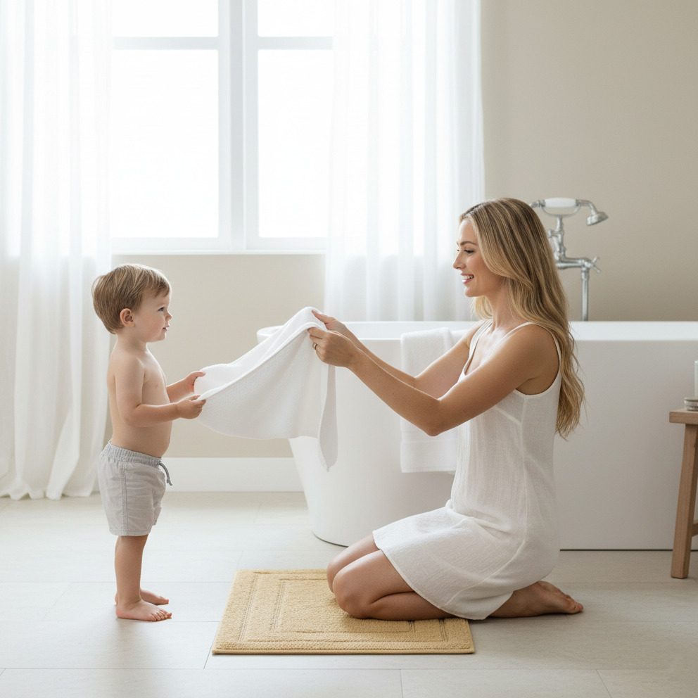 Classic Cotton Bath Mat with Anti-Slip - 40x60cm, Beige