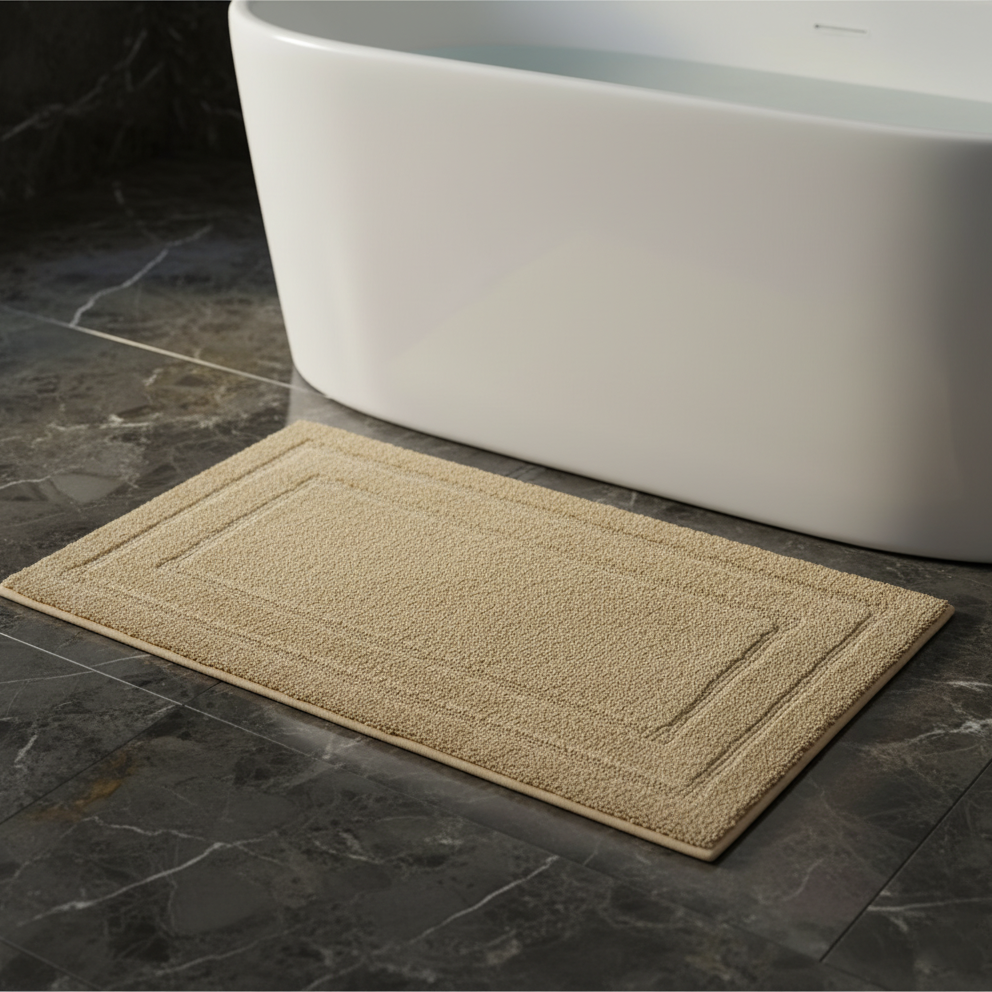 Classic Cotton Bath Mat with Anti-Slip - 40x60cm, Beige