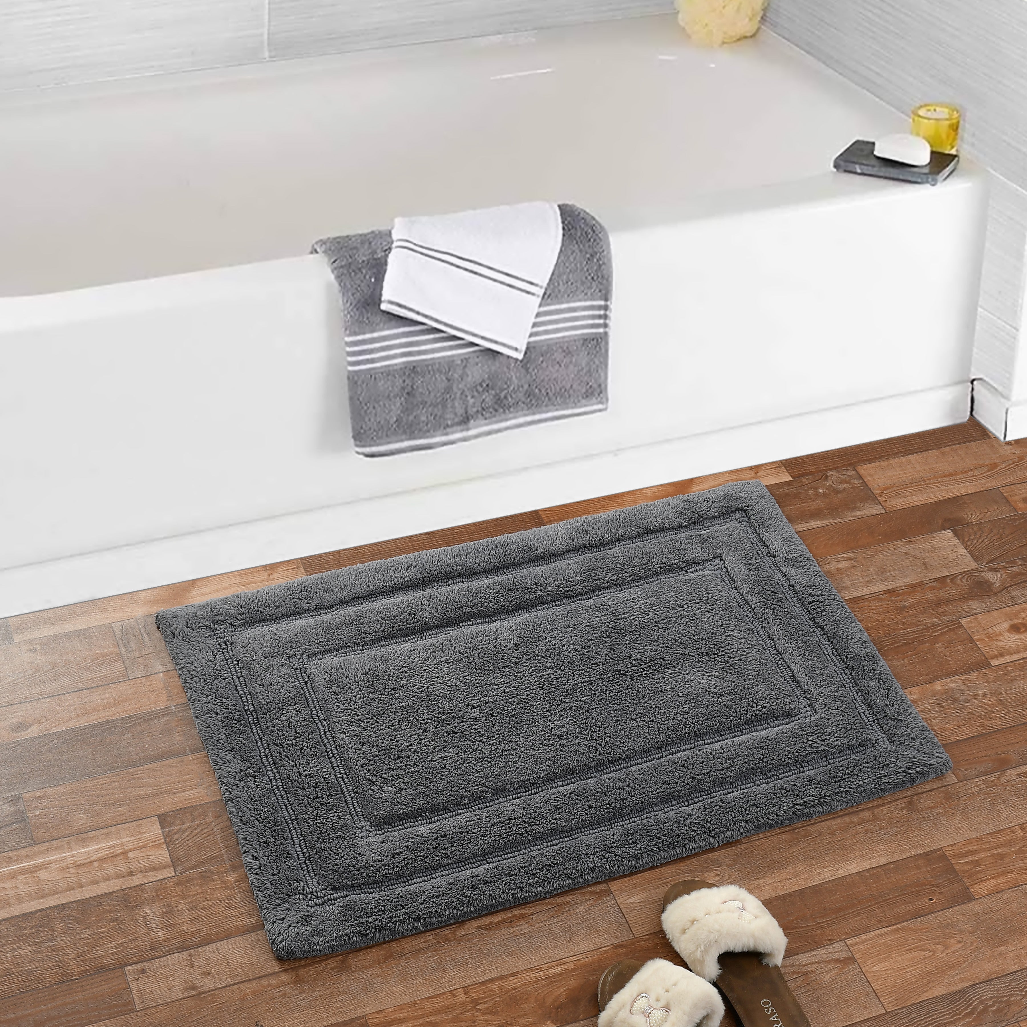 Classic Cotton Bath Mat with Anti-Slip - 40x60cm, Grey