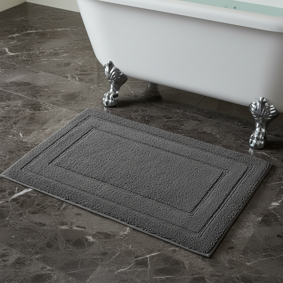 Classic Cotton Bath Mat with Anti-Slip - 50x80cm, Grey