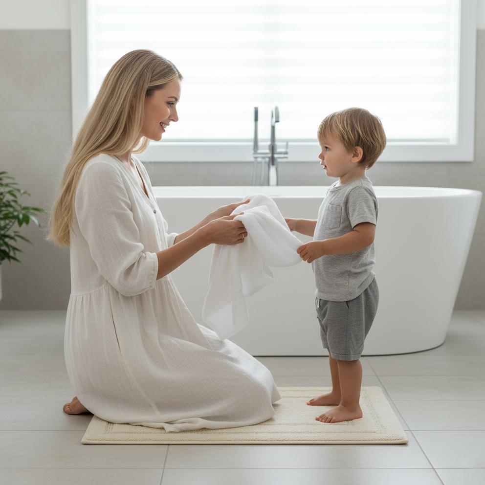 Classic Cotton Bath Mat with Anti-Slip - 50x80cm, Ivory