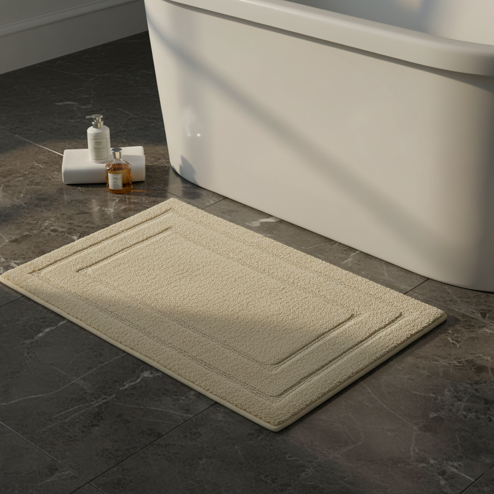 Classic Cotton Bath Mat with Anti-Slip - 40x60cm, Ivory