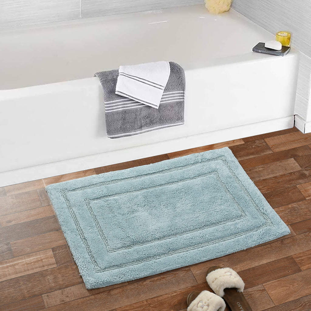 Classic Cotton Bath Mat with Anti-Slip - 40x60cm, Light Blue