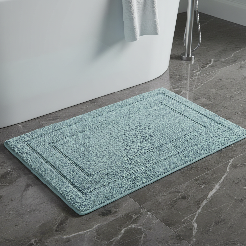 Classic Cotton Bath Mat with Anti-Slip - 40x60cm, Light Blue