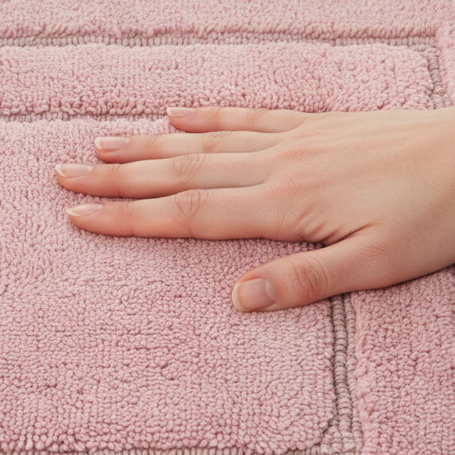 Classic Cotton Bath Mat with Anti-Slip - 40x60cm, Pink