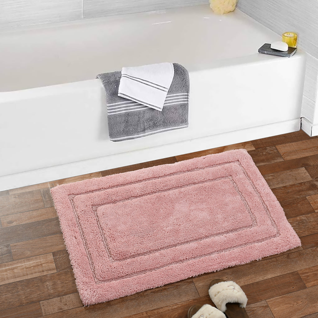 Classic Cotton Bath Mat with Anti-Slip - 40x60cm, Pink