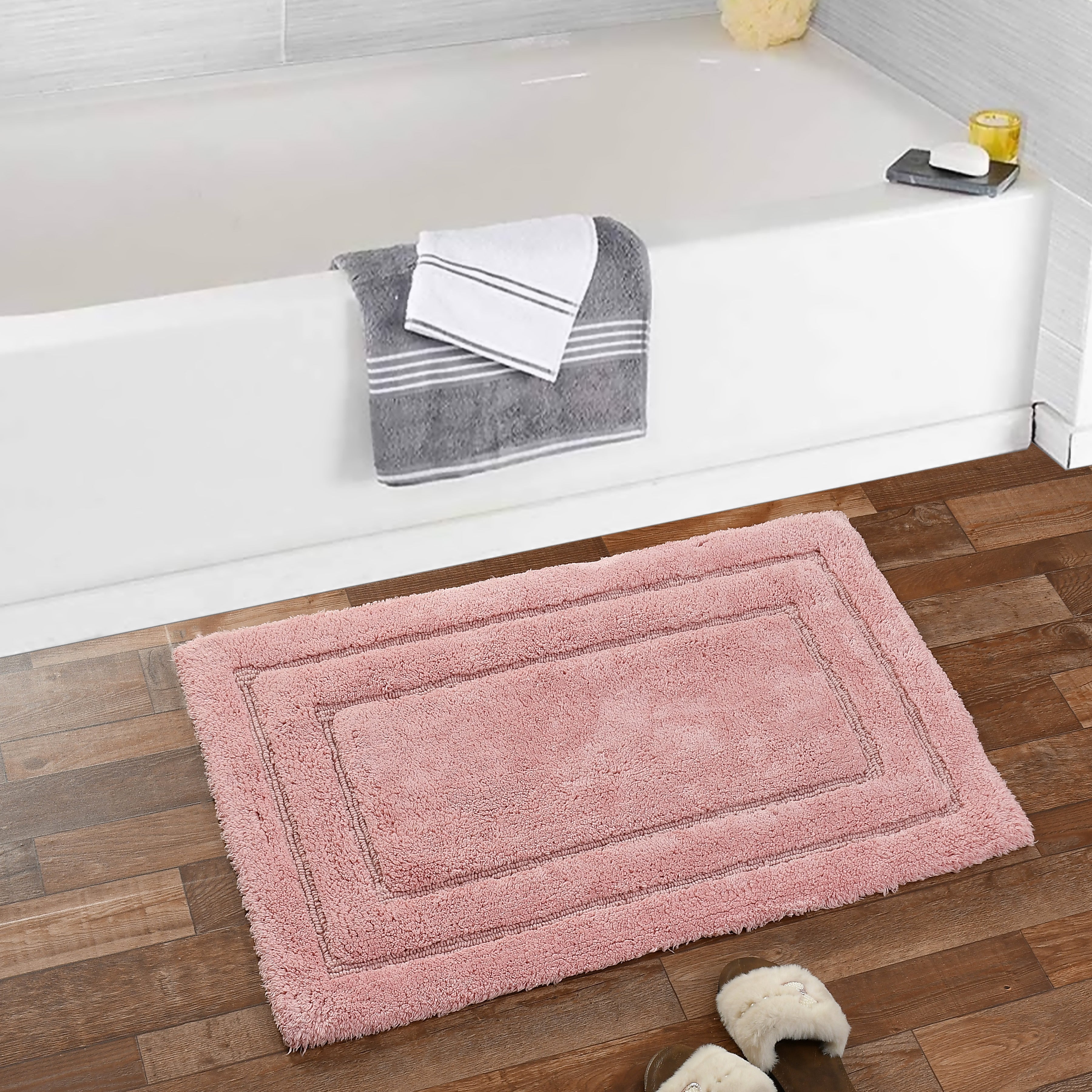 Classic Cotton Bath Mat with Anti-Slip - 40x60cm, Pink
