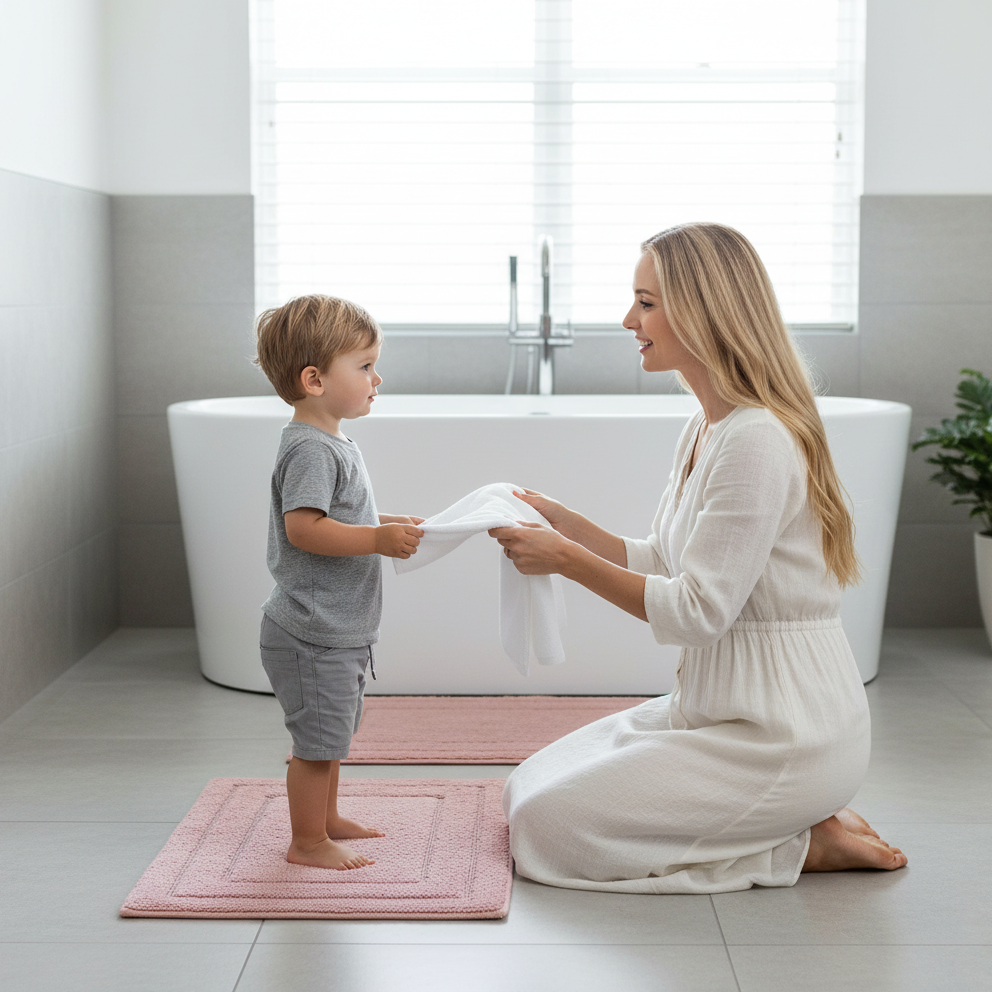 Classic Cotton Bath Mat with Anti-Slip - 40x60cm, Pink