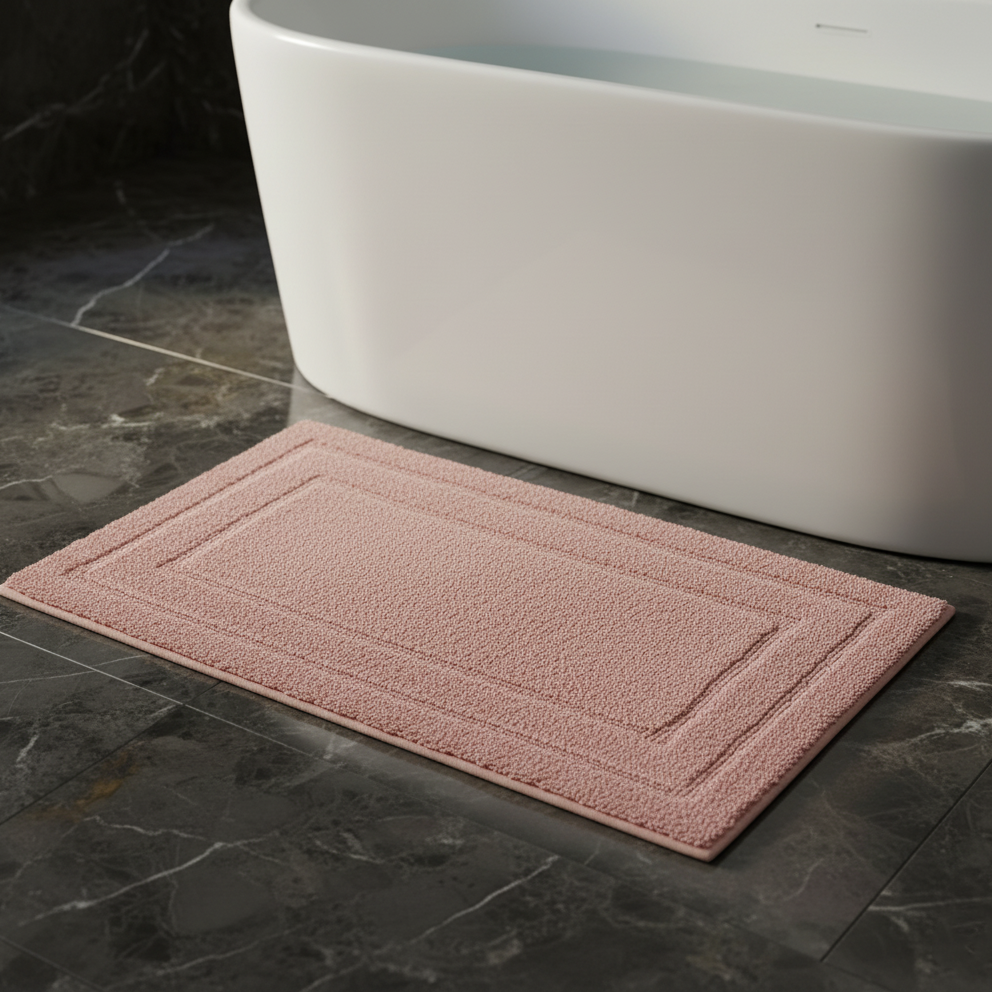 Classic Cotton Bath Mat with Anti-Slip - 40x60cm, Pink
