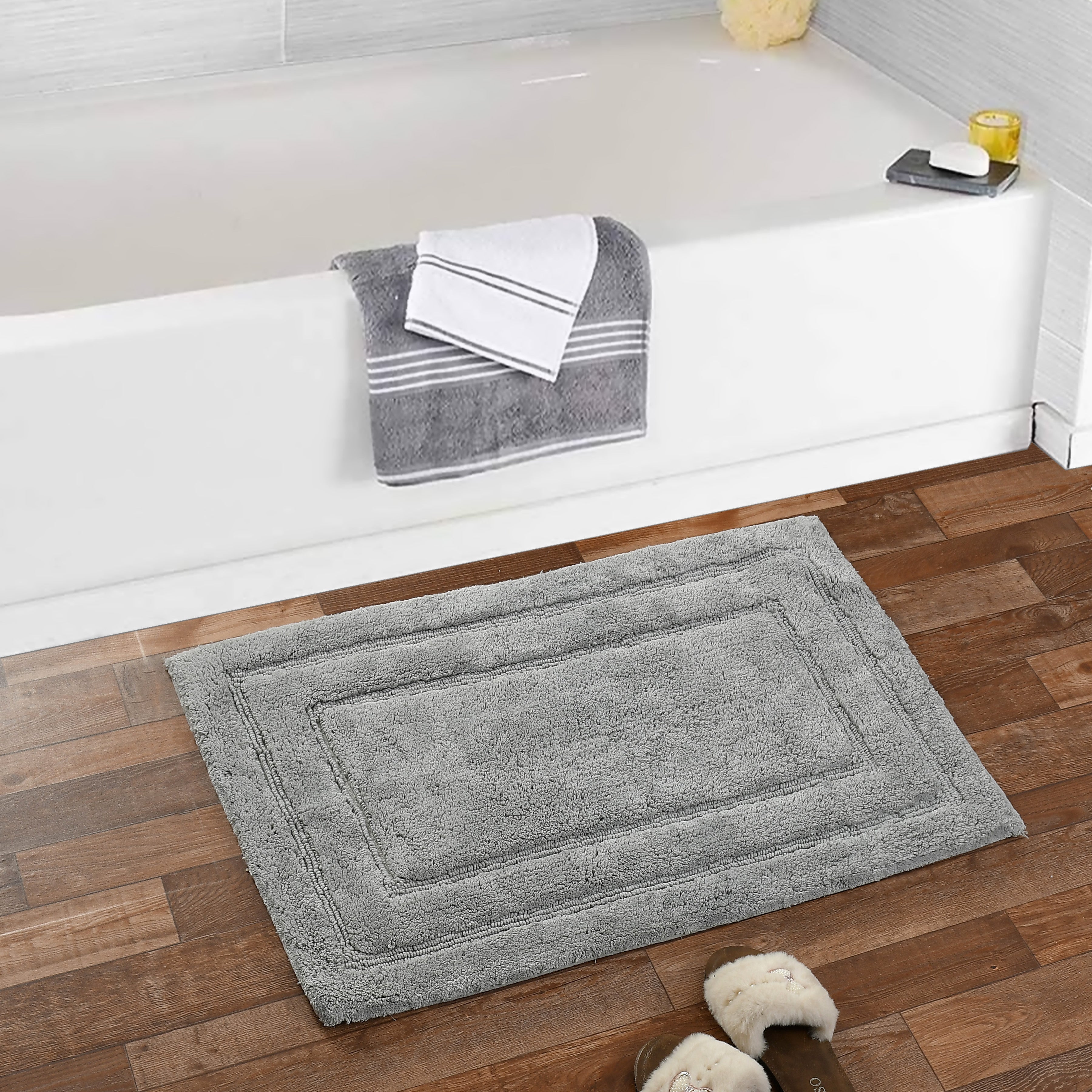 Classic Cotton Bath Mat with Anti-Slip - 40x60cm, Light-Grey