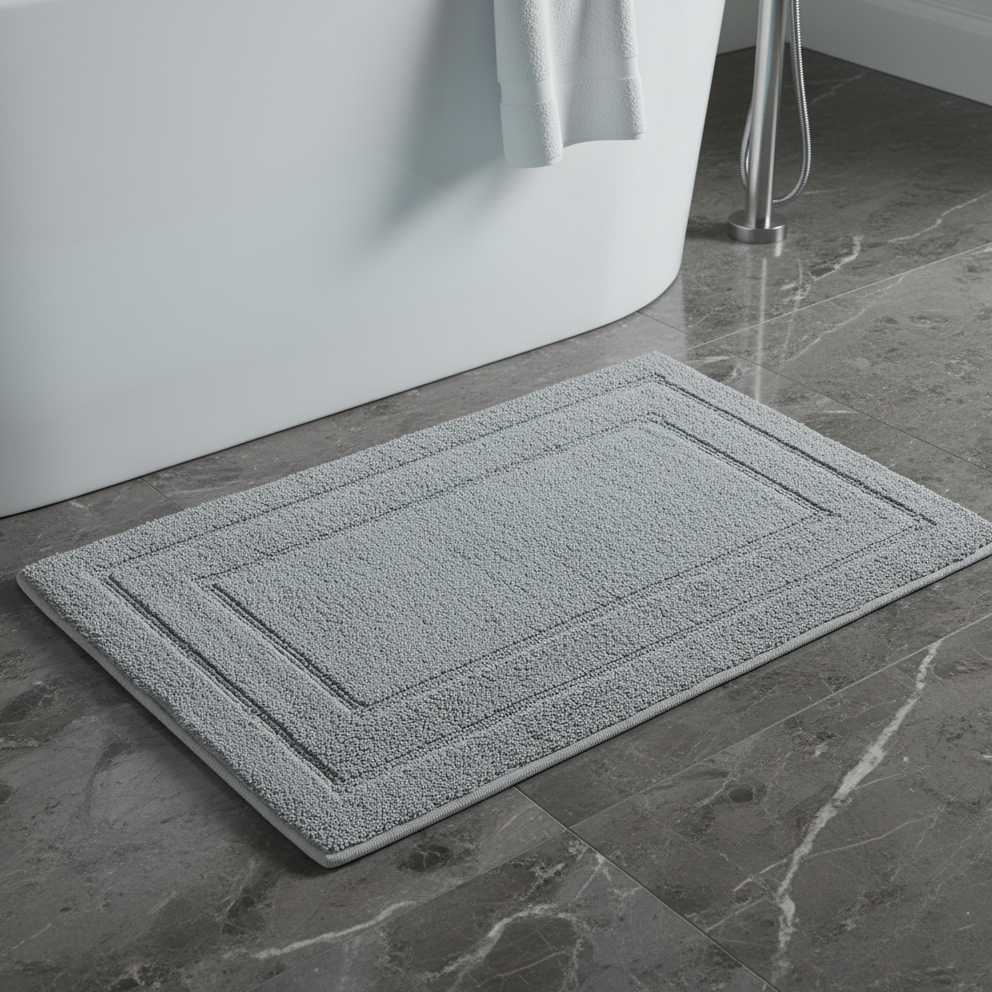 Classic Cotton Bath Mat with Anti-Slip - 40x60cm, Light-Grey