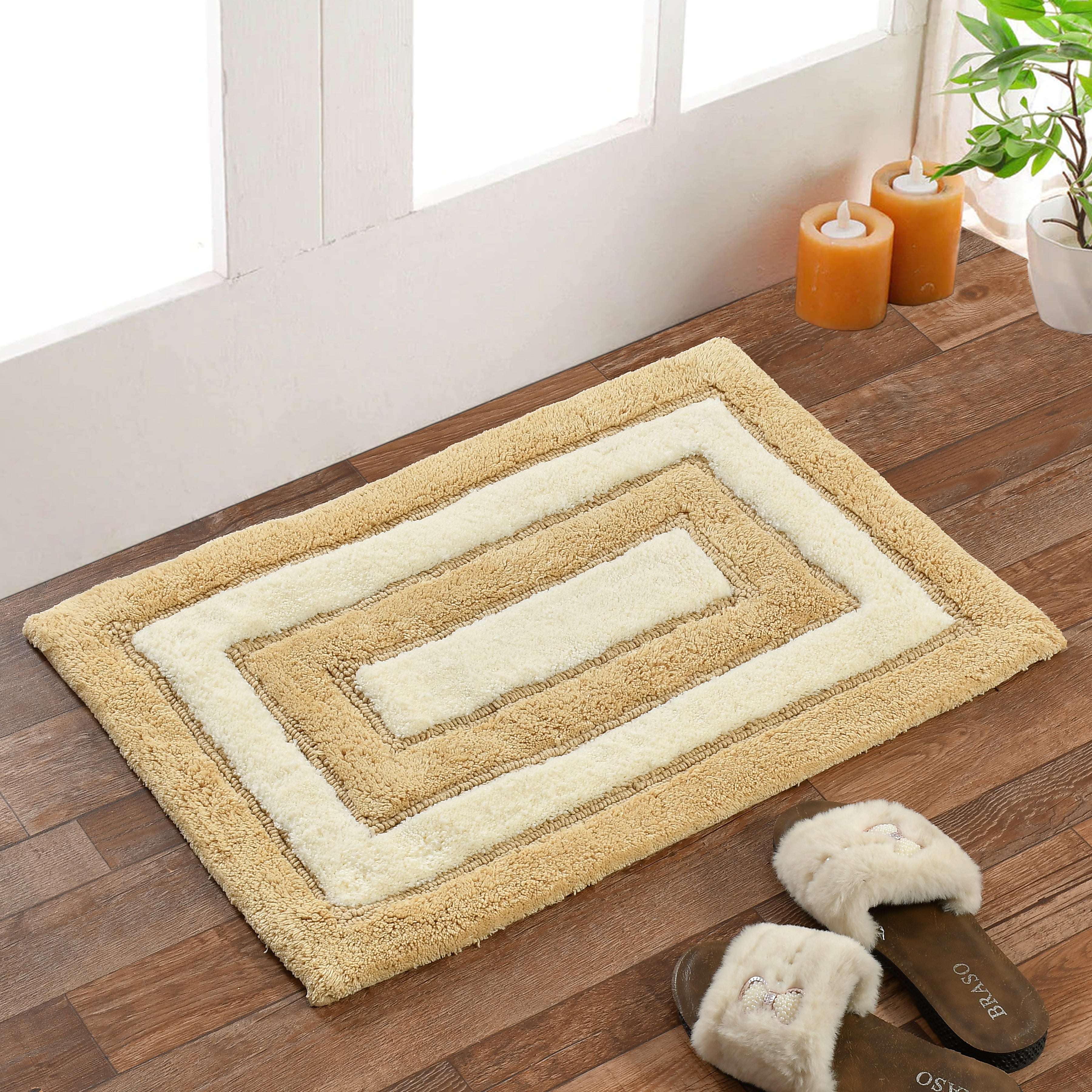 Dualis Cotton Bath Mat with Anti-Slip - 40x60cm, Beige