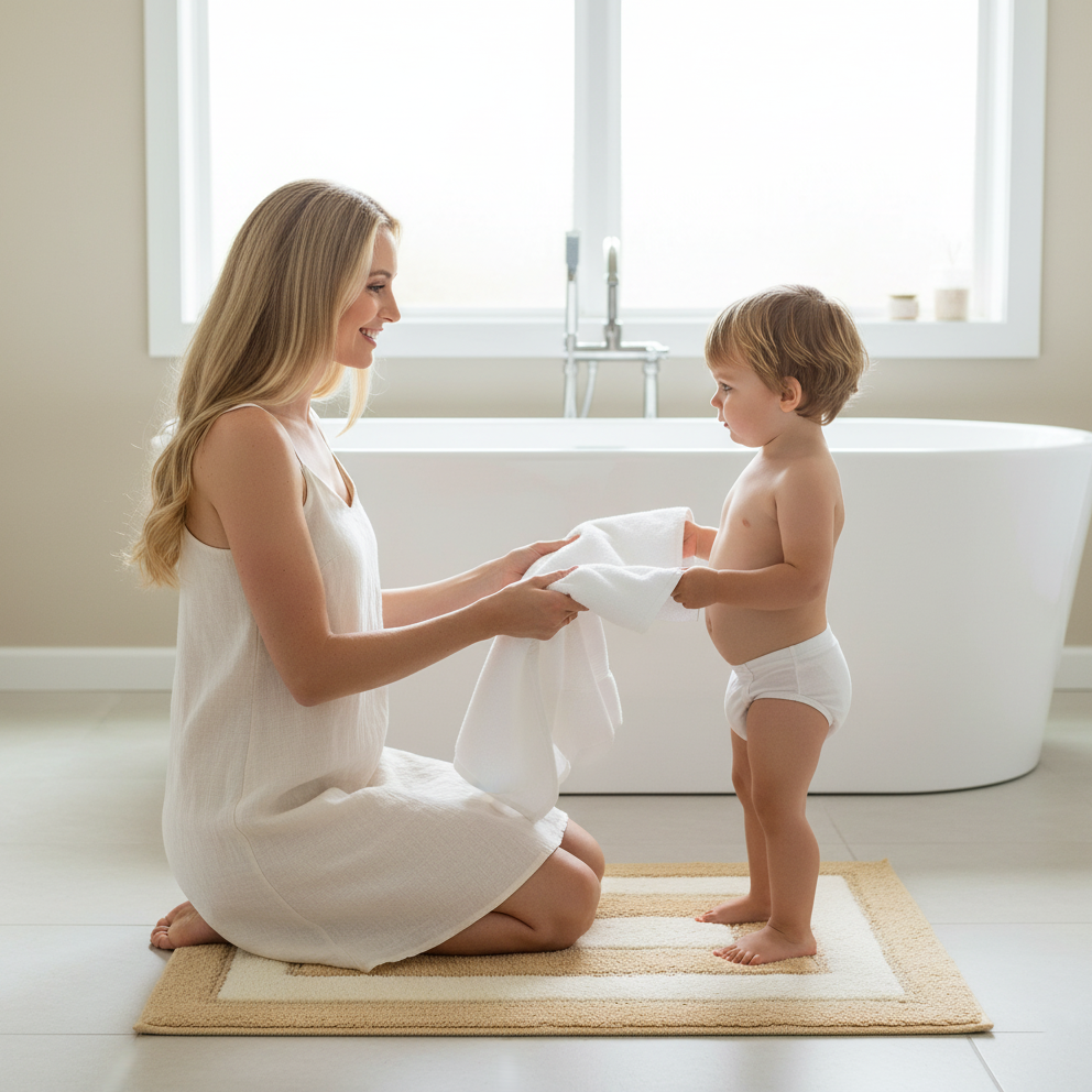 Dualis Cotton Bath Mat with Anti-Slip - 50x80cm, Beige