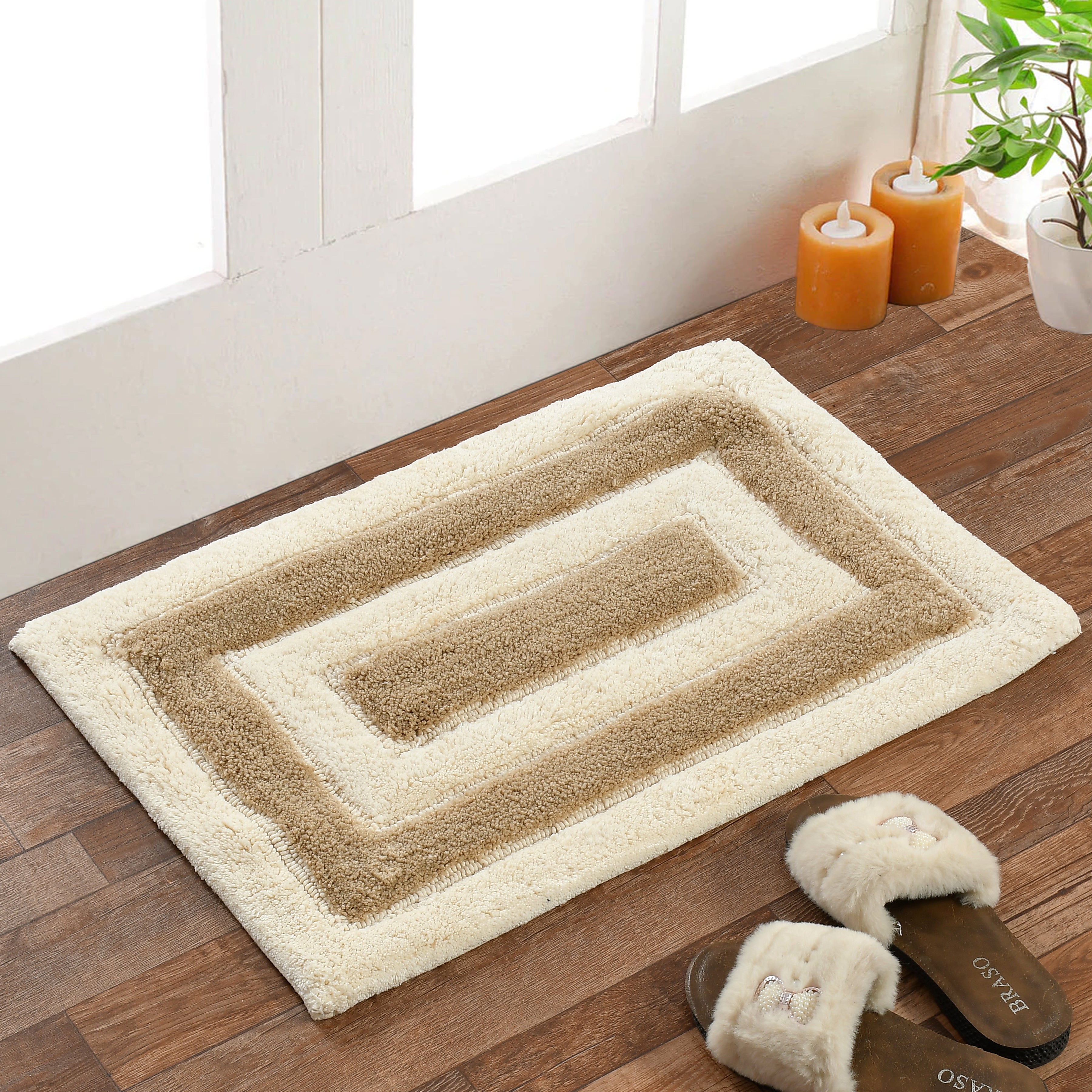 Dualis Cotton Bath Mat with Anti-Slip - 40x60cm, Ivory