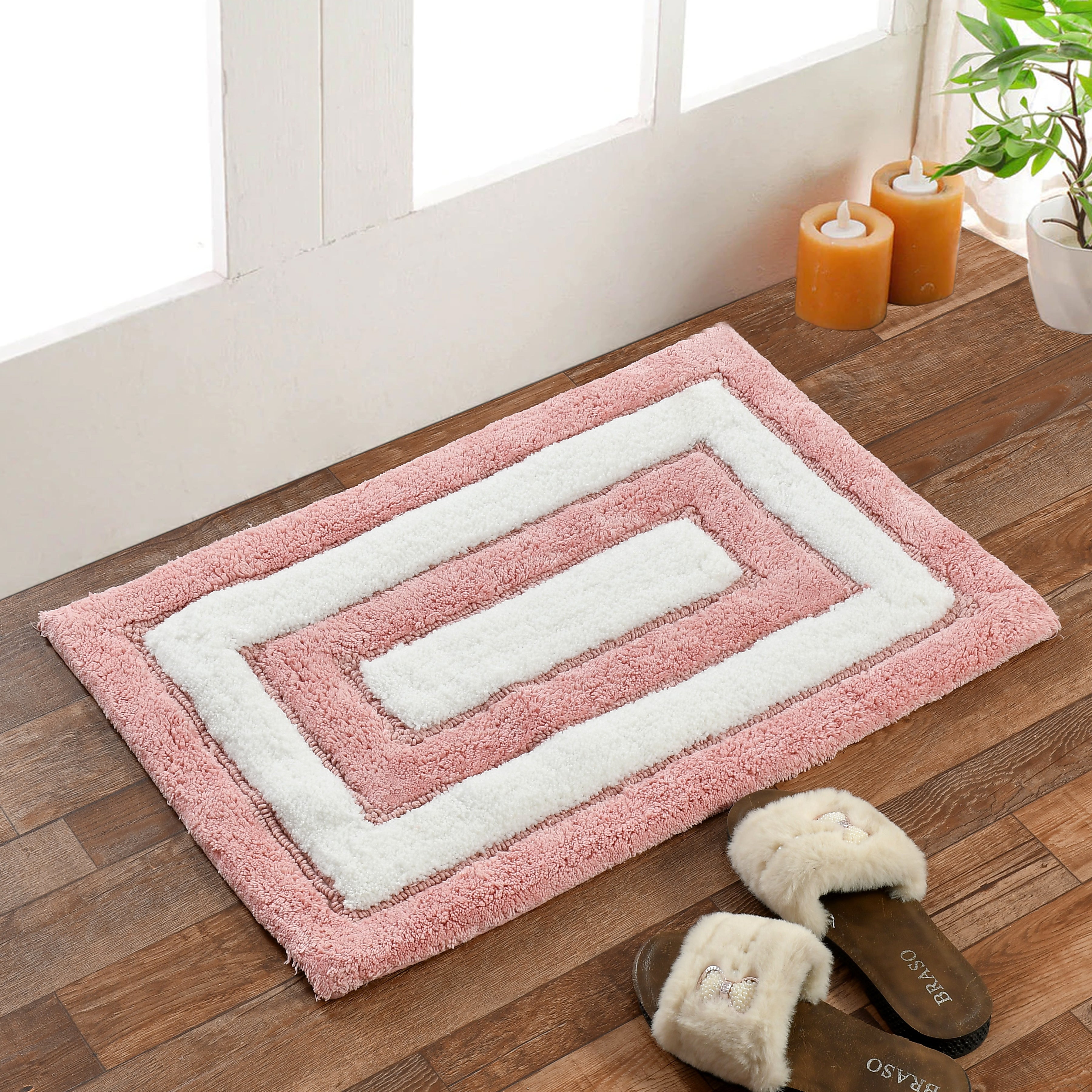Dualis Cotton Bath Mat with Anti-Slip - 40x60cm, Pink