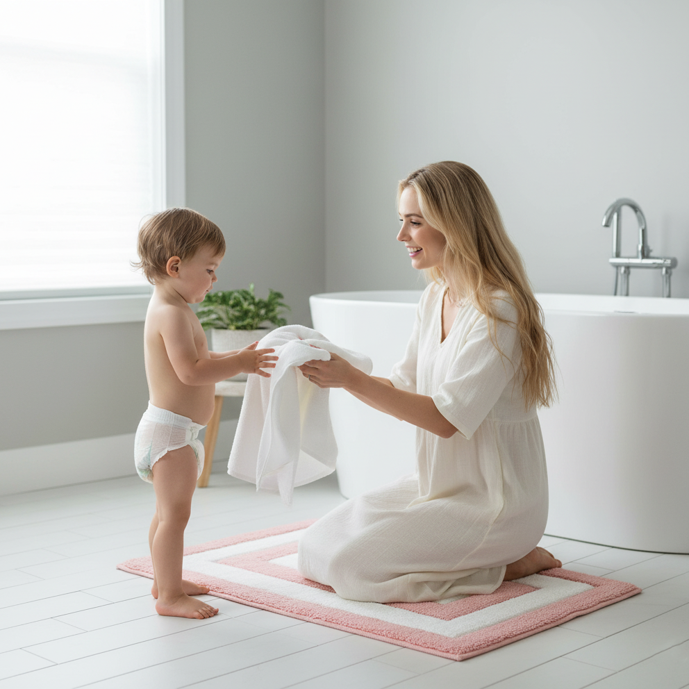 Dualis Cotton Bath Mat with Anti-Slip - 40x60cm, Pink