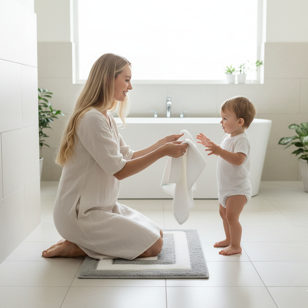 Dualis Cotton Bath Mat with Anti-Slip - 40x60cm, Light Grey