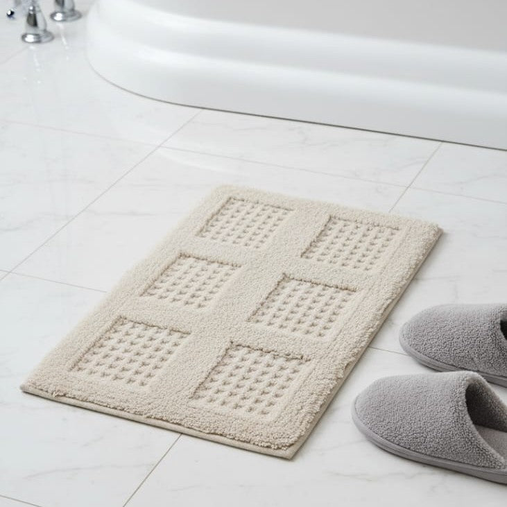Waffley Cotton Bath Mat with Anti-Slip - 40x60cm, Ivory