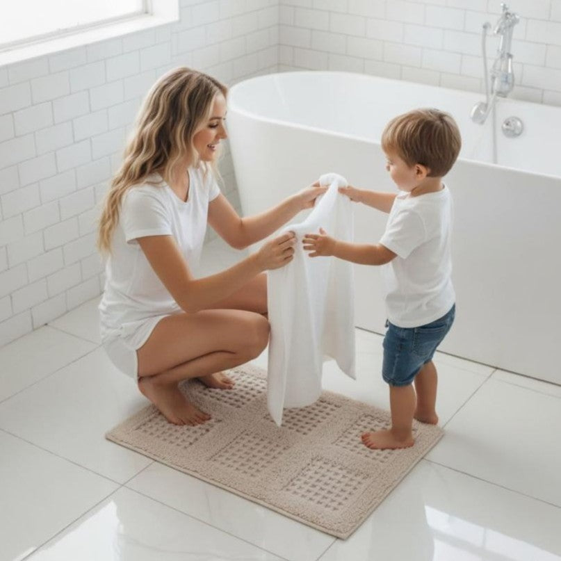 Waffley Cotton Bath Mat with Anti-Slip - 40x60cm, Ivory