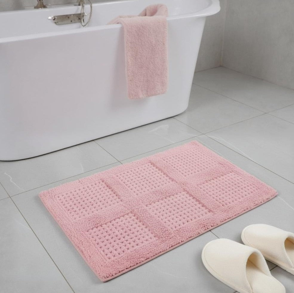 Waffley Cotton Bath Mat with Anti-Slip - 40x60cm, Pink