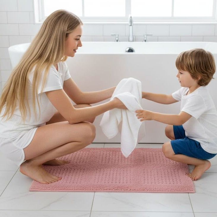 Waffley Cotton Bath Mat with Anti-Slip - 40x60cm, Pink