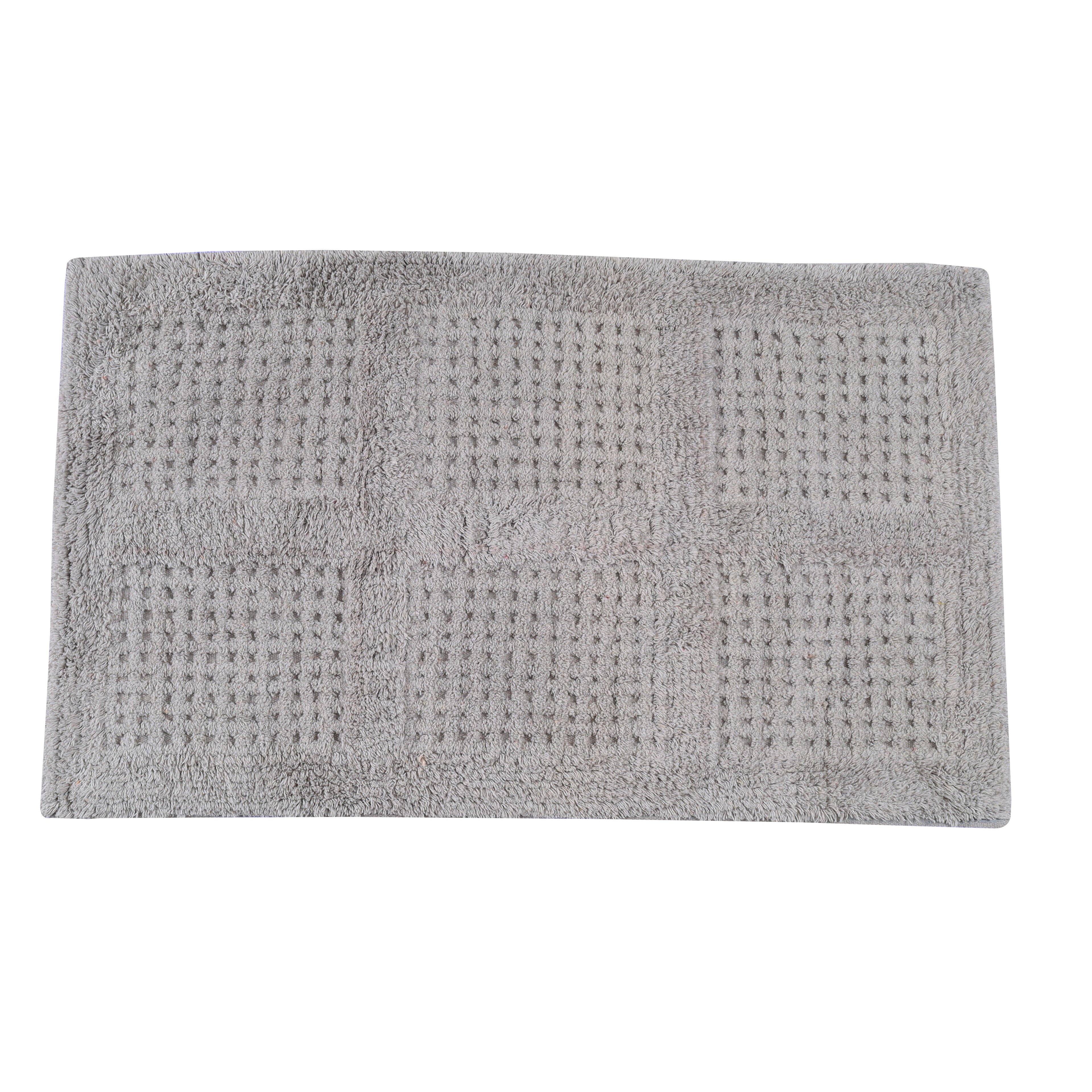Waffley Cotton Bath Mat with Anti-Slip - 40x60cm, Light Grey