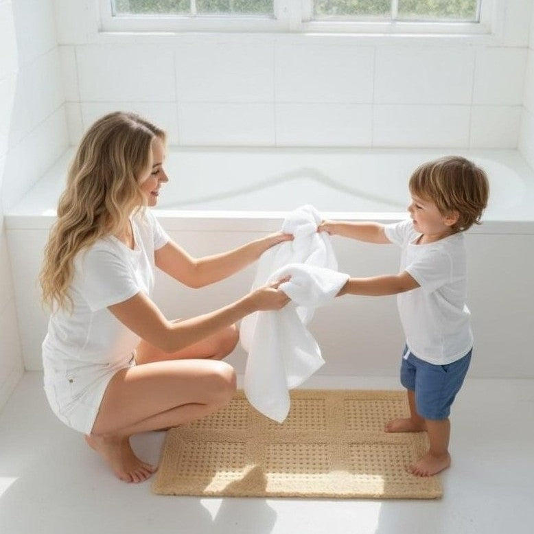 Waffley Cotton Bath Mat with Anti-Slip - 40x60cm, Beige