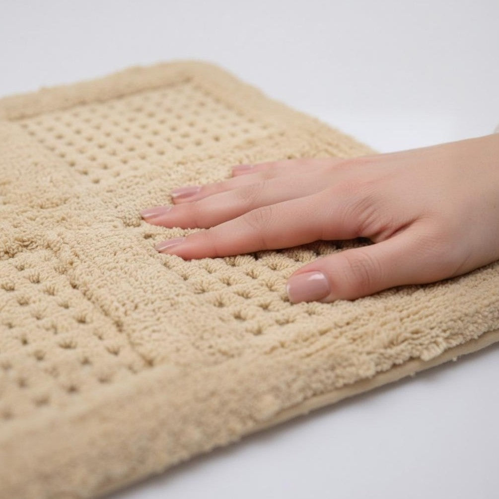 Waffley Cotton Bath Mat with Anti-Slip - 40x60cm, Beige